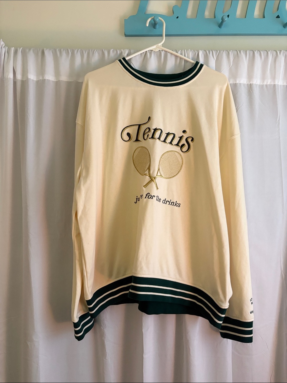 Simply Southern Cream Tennis Sweatshirt with Green Trim